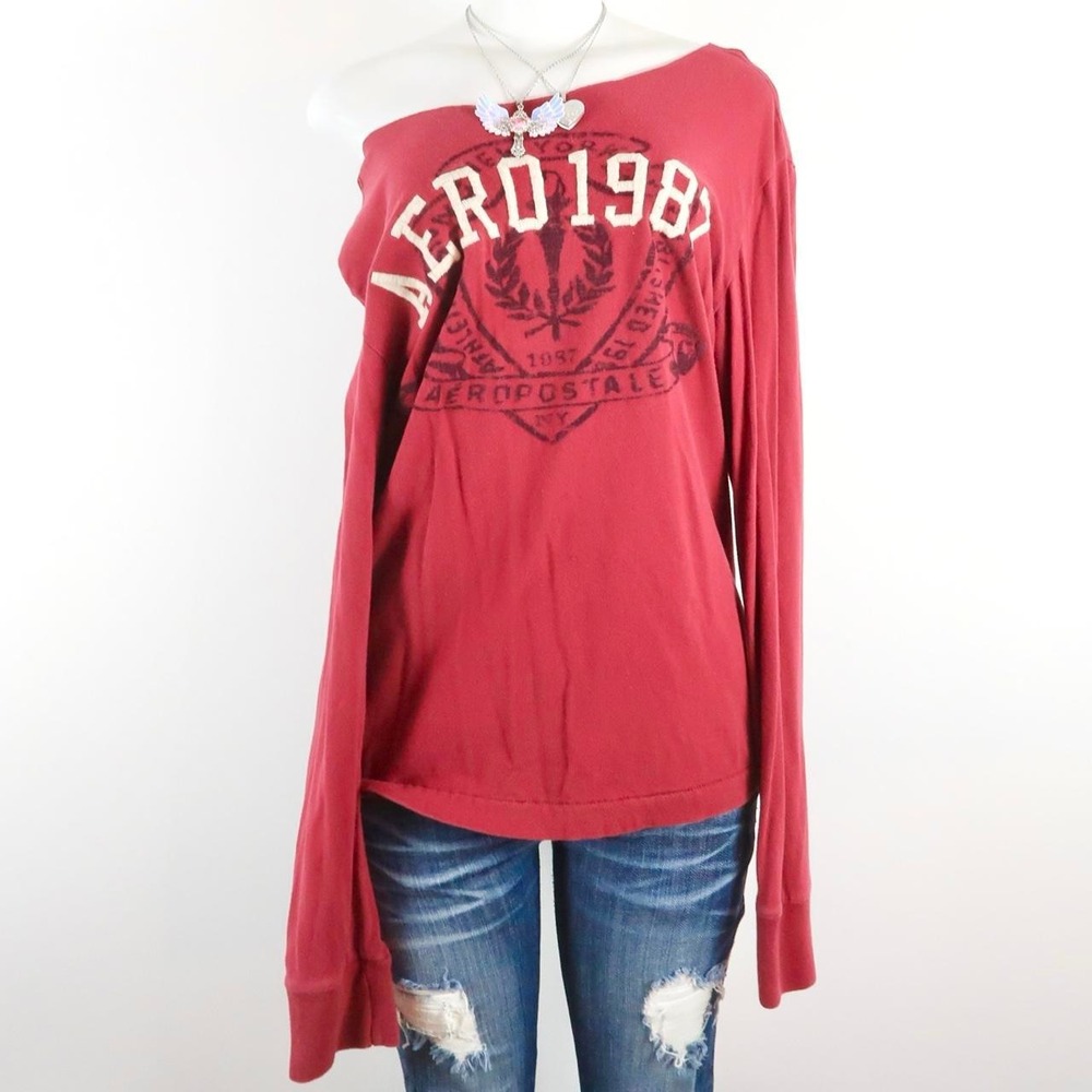 vintage y2k red aeropostale graphic long sleeve top 2000s